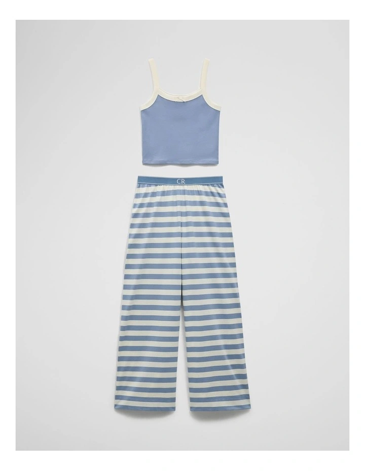 Teen Australian Cotton Sleeveless Cami Sleep Set in Buttermilk Stripe image 2
