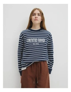 Teen Australian Cotton Relaxed Heritage Sweat in Navy Stripe