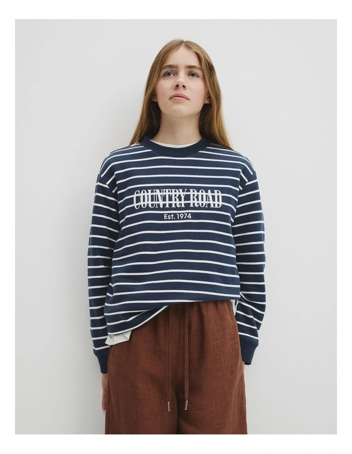 Teen Australian Cotton Relaxed Heritage Sweat in Navy Stripe image 1