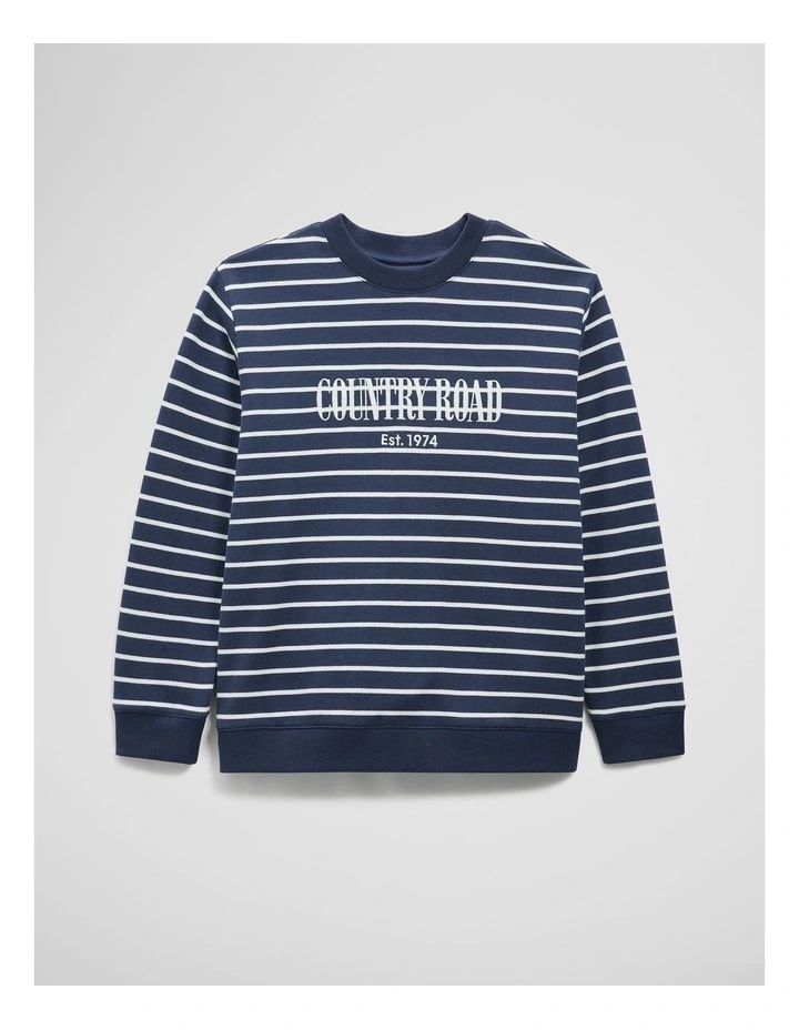Teen Australian Cotton Relaxed Heritage Sweat in Navy Stripe image 2