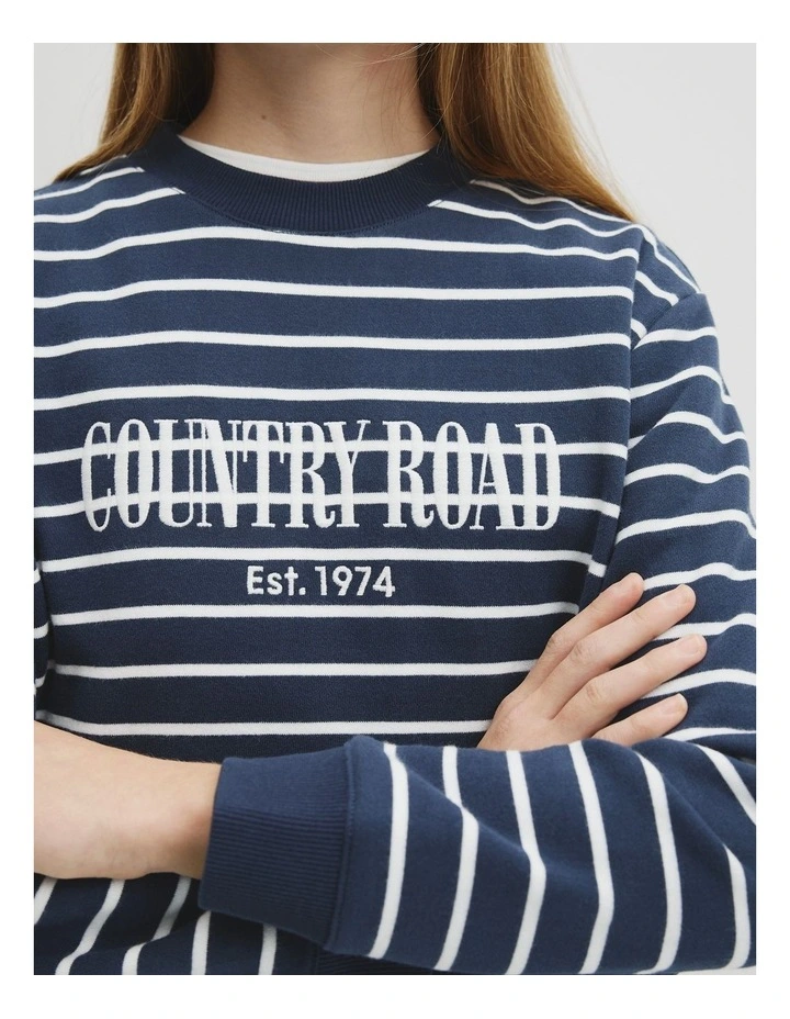 Teen Australian Cotton Relaxed Heritage Sweat in Navy Stripe image 3