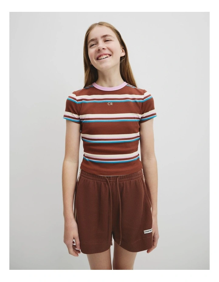 Teen Australian Cotton Blend Short Sleeve Rib T-shirt in Pecan Stripe image 1