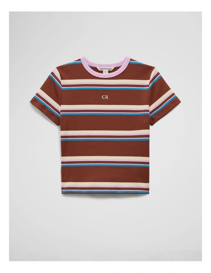 Teen Australian Cotton Blend Short Sleeve Rib T-shirt in Pecan Stripe image 2