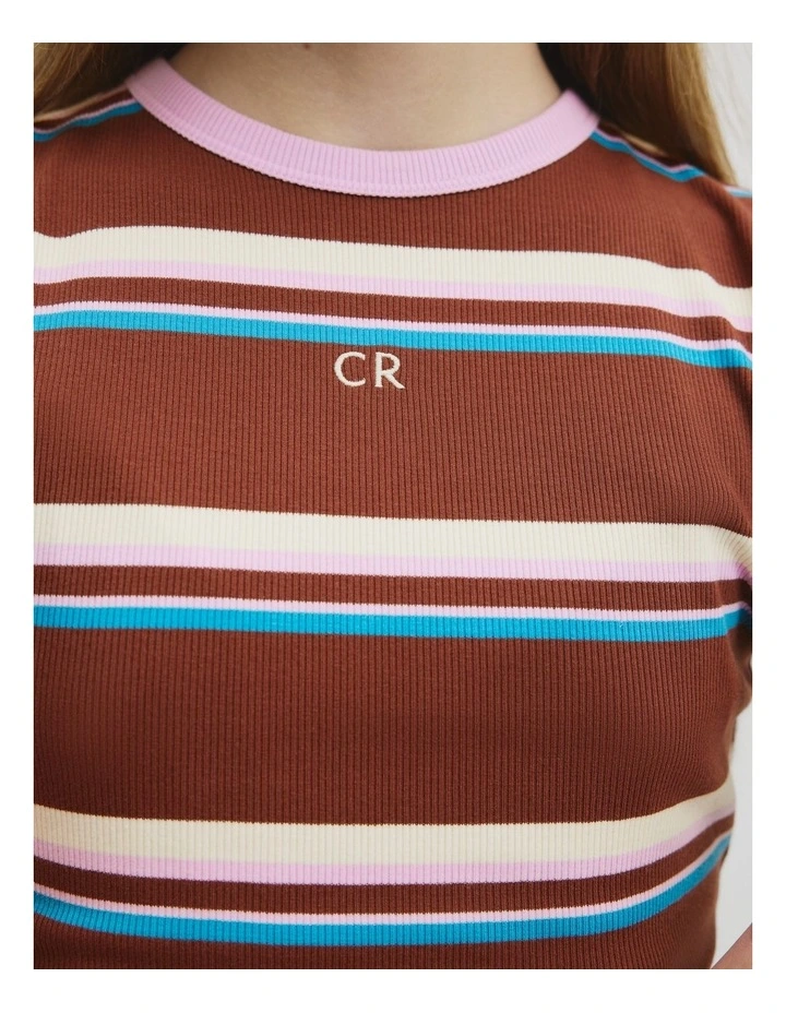 Teen Australian Cotton Blend Short Sleeve Rib T-shirt in Pecan Stripe image 3