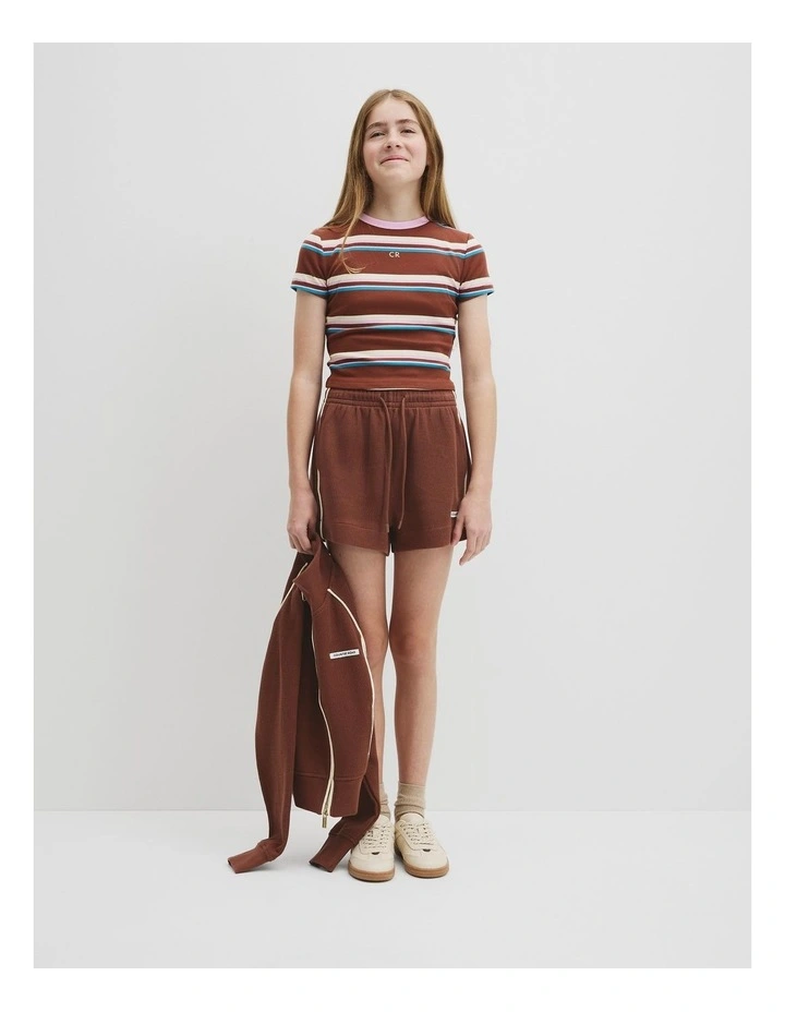 Teen Australian Cotton Blend Short Sleeve Rib T-shirt in Pecan Stripe image 4