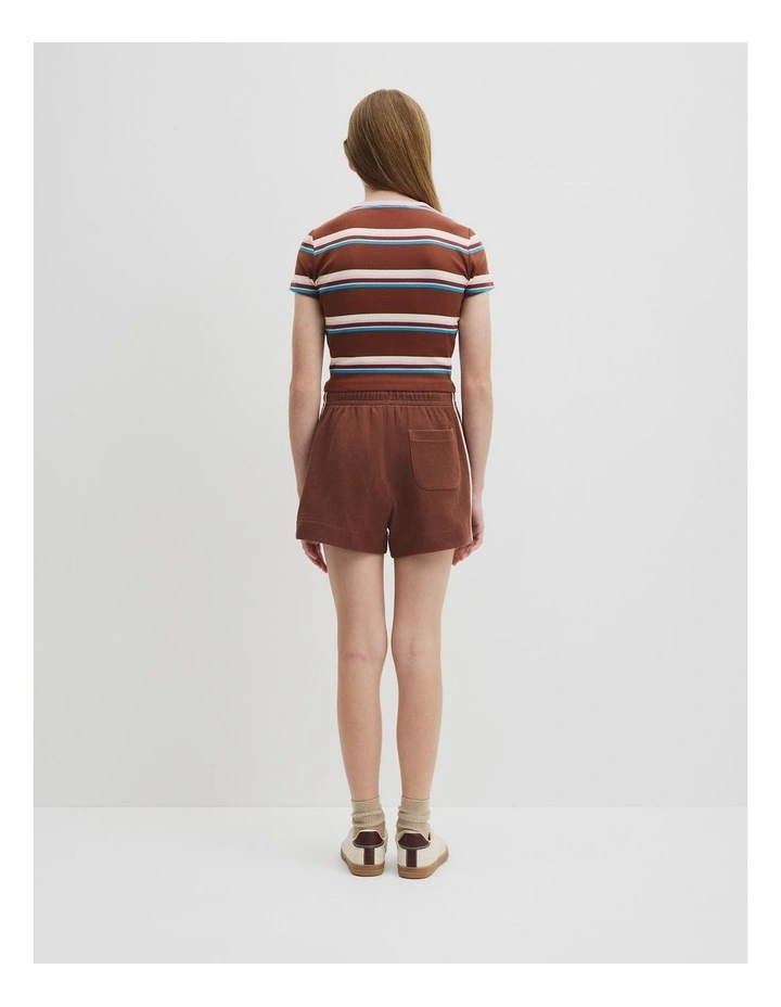 Teen Australian Cotton Blend Short Sleeve Rib T-shirt in Pecan Stripe image 5