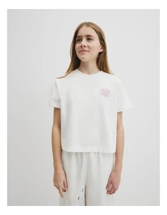 Teen Australian Cotton Short Sleeve Boxy Print T-shirt in Marshmallow