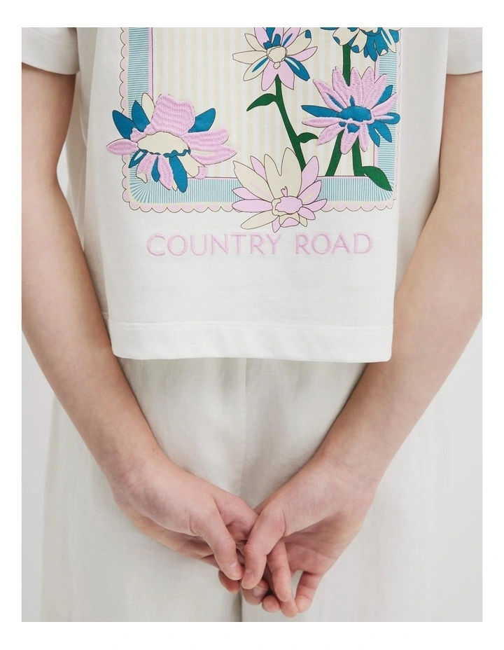Teen Australian Cotton Short Sleeve Boxy Print T-shirt in Marshmallow image 3