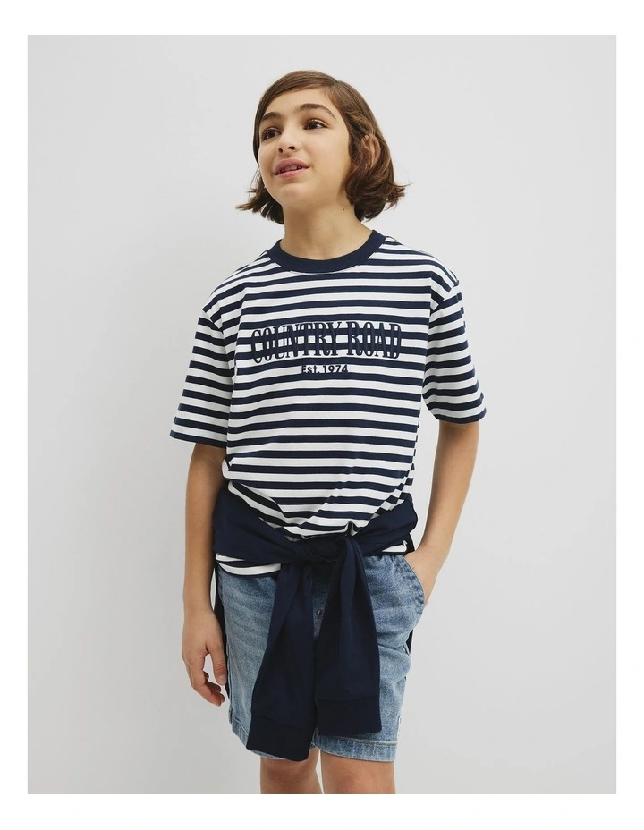 Teen Australian Cotton Short Sleeve Relaxed Heritage T-shirt in Navy Stripe image 1