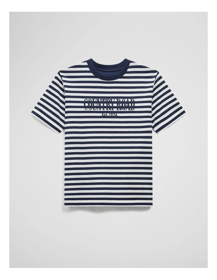 Teen Australian Cotton Short Sleeve Relaxed Heritage T-shirt in Navy Stripe image 2