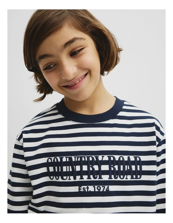 Teen Australian Cotton Short Sleeve Relaxed Heritage T-shirt in Navy Stripe image 3