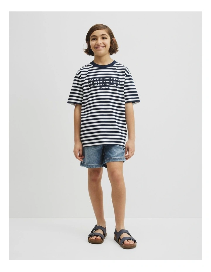 Teen Australian Cotton Short Sleeve Relaxed Heritage T-shirt in Navy Stripe image 4