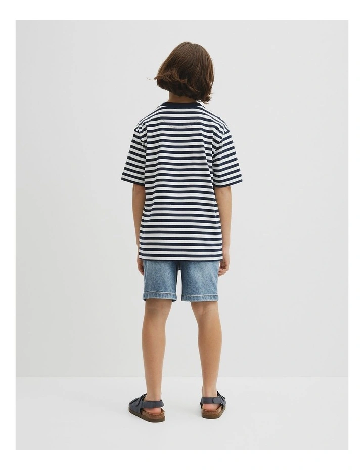 Teen Australian Cotton Short Sleeve Relaxed Heritage T-shirt in Navy Stripe image 5