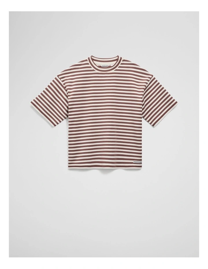 Teen Australian Cotton Blend Short Sleeve Oversized Stripe T-shirt in Pecan Stripe image 2