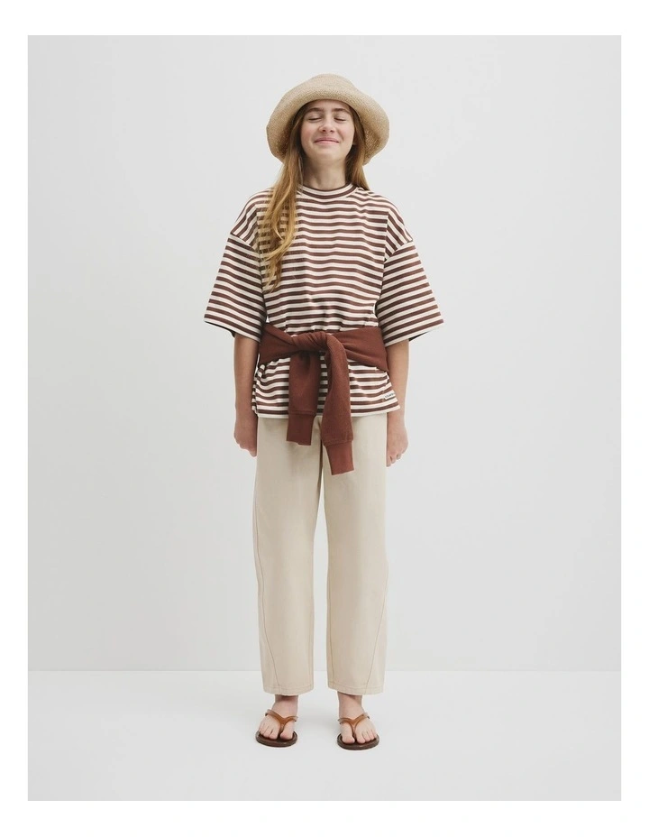 Teen Australian Cotton Blend Short Sleeve Oversized Stripe T-shirt in Pecan Stripe image 4