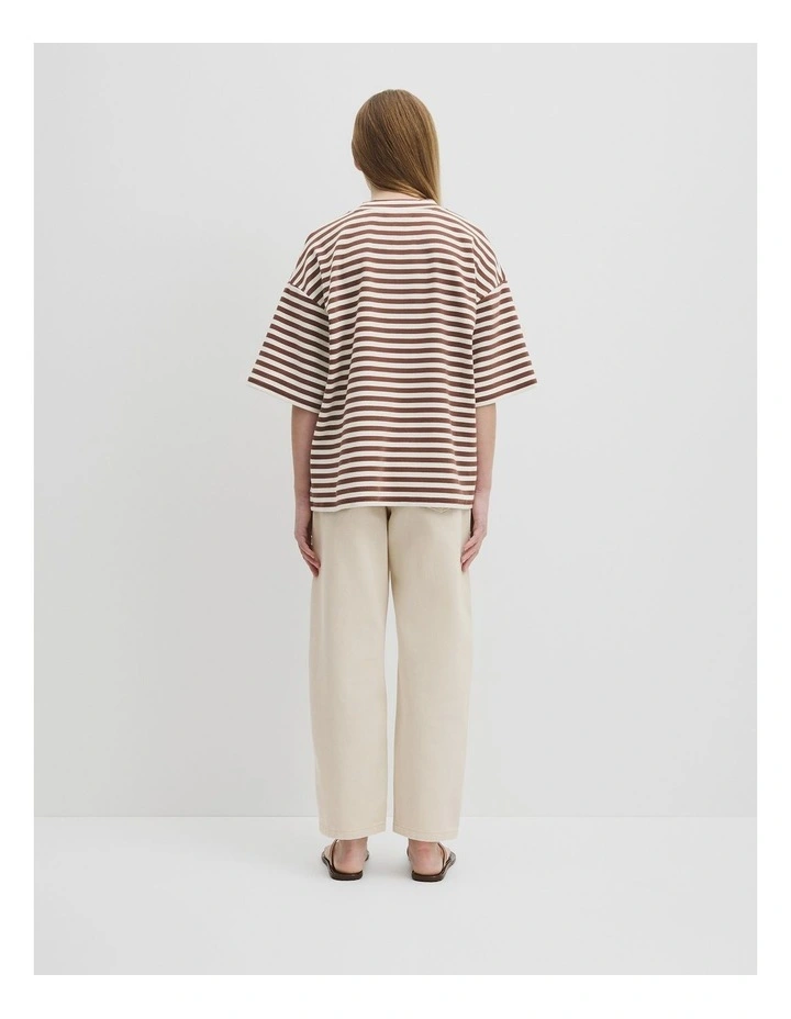 Teen Australian Cotton Blend Short Sleeve Oversized Stripe T-shirt in Pecan Stripe image 5