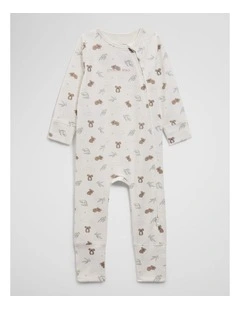 Organically Grown Cotton Jersey Print Jumpsuit in Sleepy Koala Prnt
