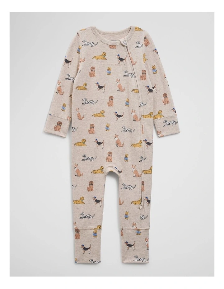 Organically Grown Cotton Jersey Print Jumpsuit in Puppy Print image 1