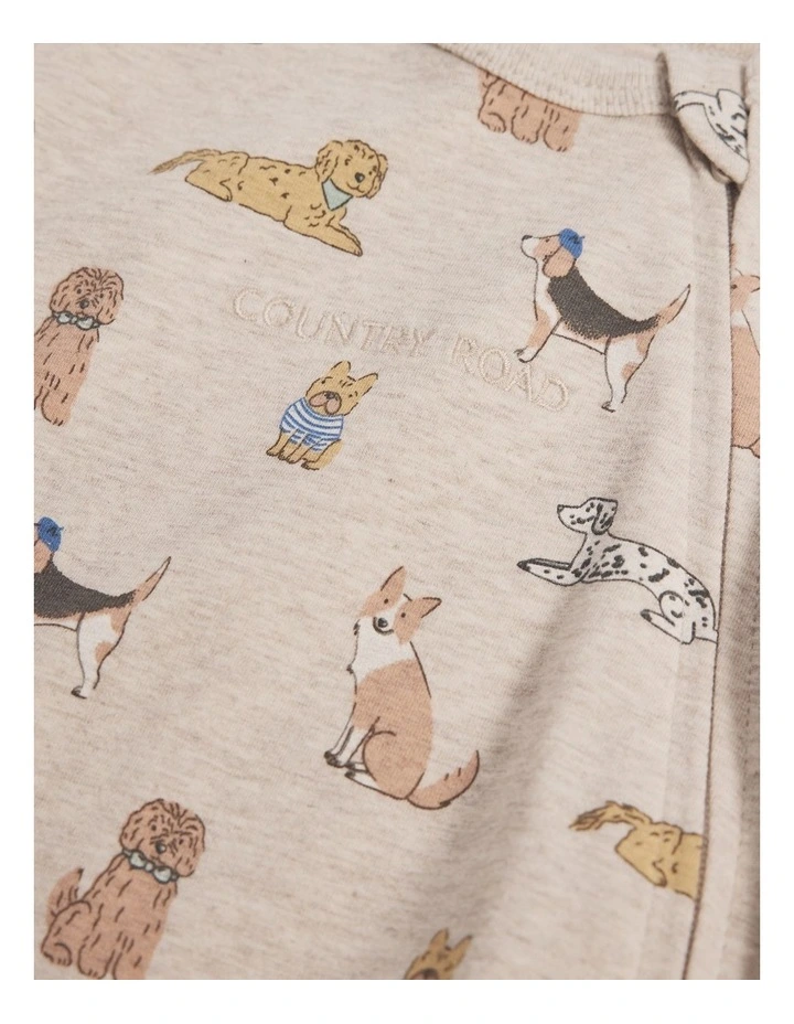 Organically Grown Cotton Jersey Print Jumpsuit in Puppy Print image 2