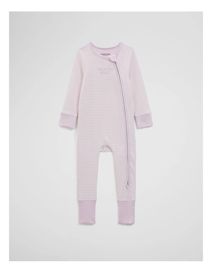 Organically Grown Cotton Stripe Rib Jumpsuit in Pale Lavender Stripe image 2