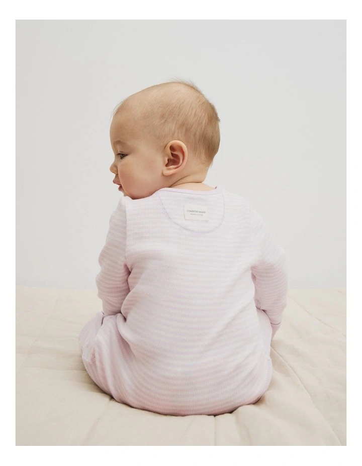 Organically Grown Cotton Stripe Rib Jumpsuit in Pale Lavender Stripe image 4