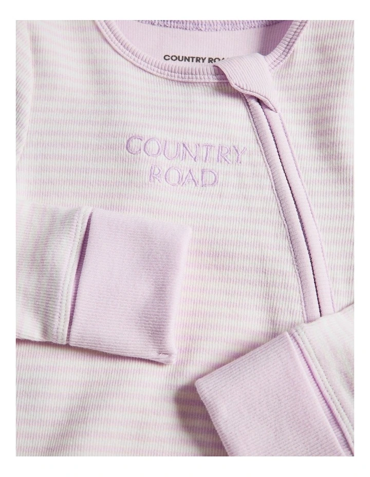 Organically Grown Cotton Stripe Rib Jumpsuit in Pale Lavender Stripe image 5