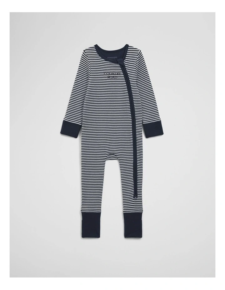 Organically Grown Cotton Stripe Rib Jumpsuit in Navy Stripe image 2
