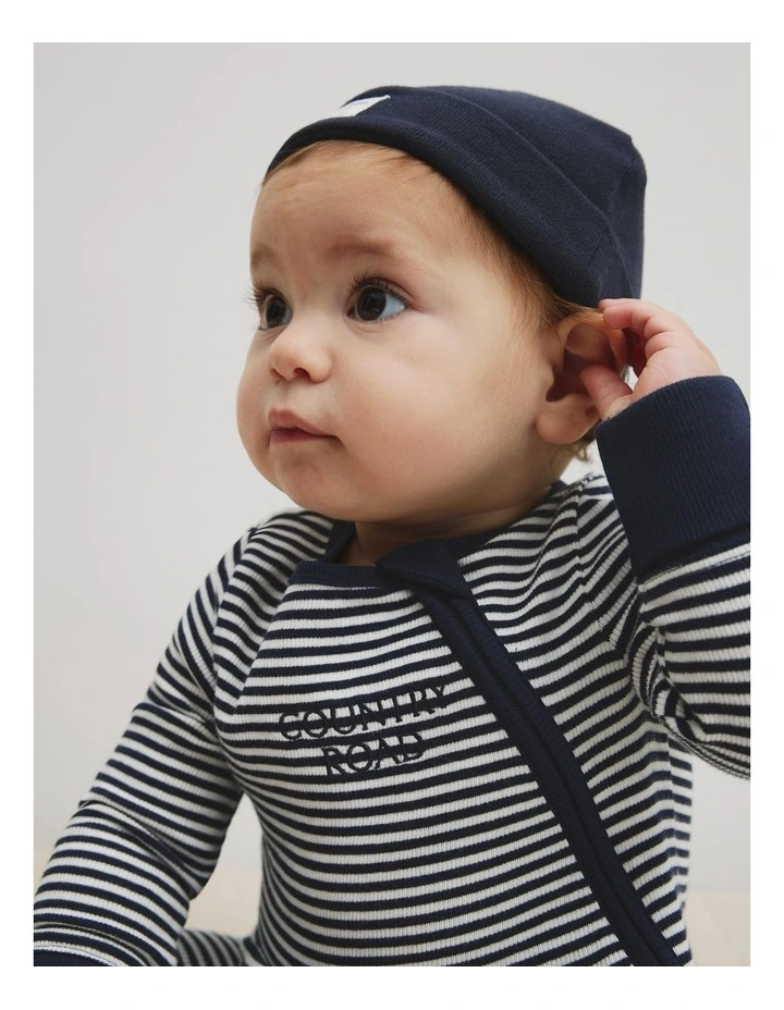 Organically Grown Cotton Stripe Rib Jumpsuit in Navy Stripe image 3