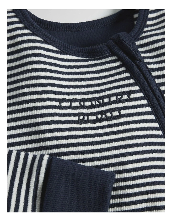 Organically Grown Cotton Stripe Rib Jumpsuit in Navy Stripe image 5
