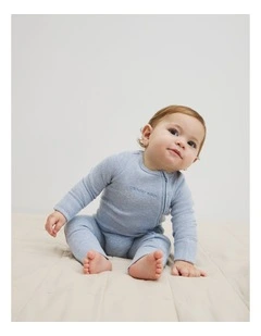 Organically Grown Cotton Waffle Jumpsuit in Mid Blue Marle