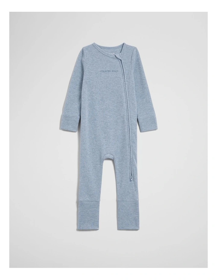 Organically Grown Cotton Waffle Jumpsuit in Mid Blue Marle image 2
