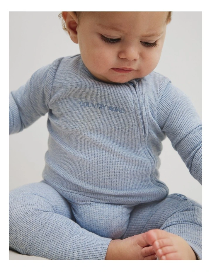 Organically Grown Cotton Waffle Jumpsuit in Mid Blue Marle image 3