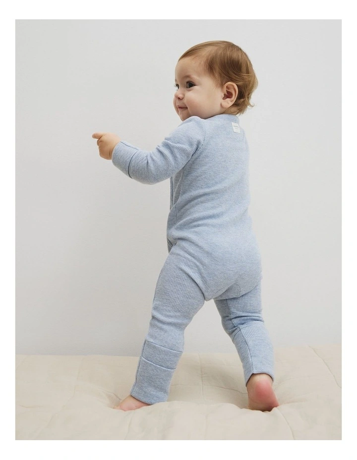 Organically Grown Cotton Waffle Jumpsuit in Mid Blue Marle image 4