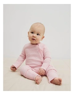 Organically Grown Cotton Waffle Jumpsuit in Mineral Pink Marle