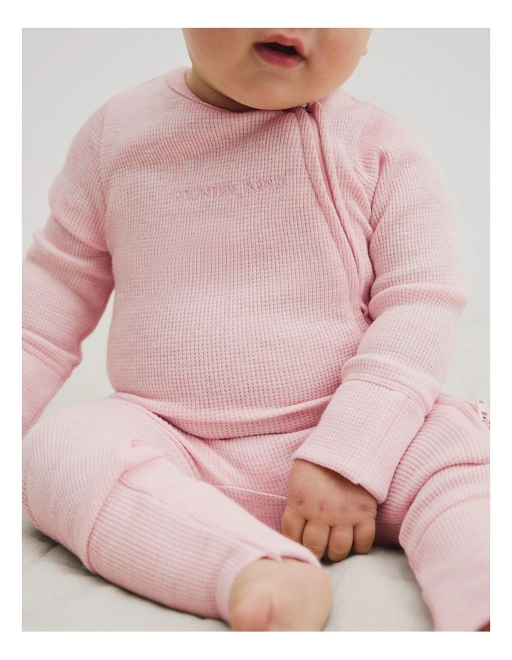 Organically Grown Cotton Waffle Jumpsuit in Mineral Pink Marle image 3