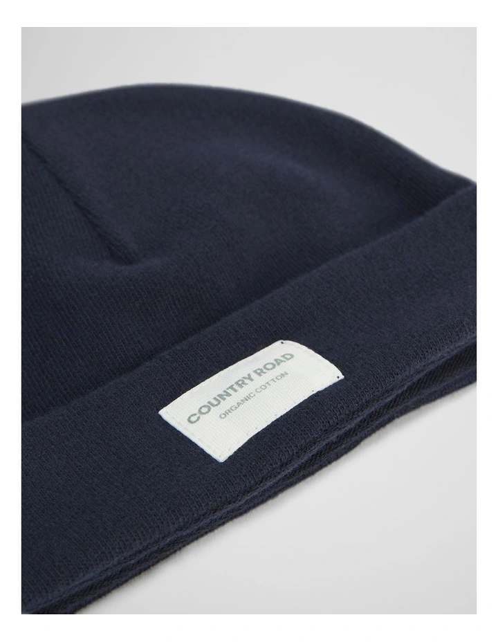 Organically Grown Cotton Beanie in Navy image 3