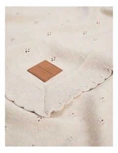 Organically Grown Cotton Blend Knit Detail Blanket in Pebble Marle