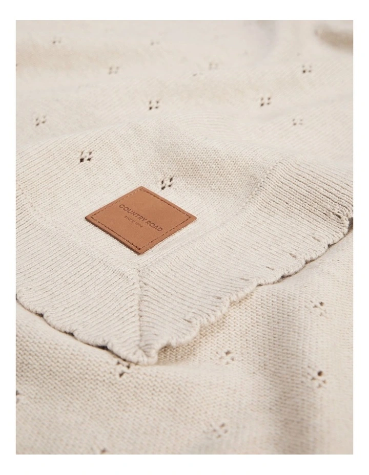 Organically Grown Cotton Blend Knit Detail Blanket in Pebble Marle image 1