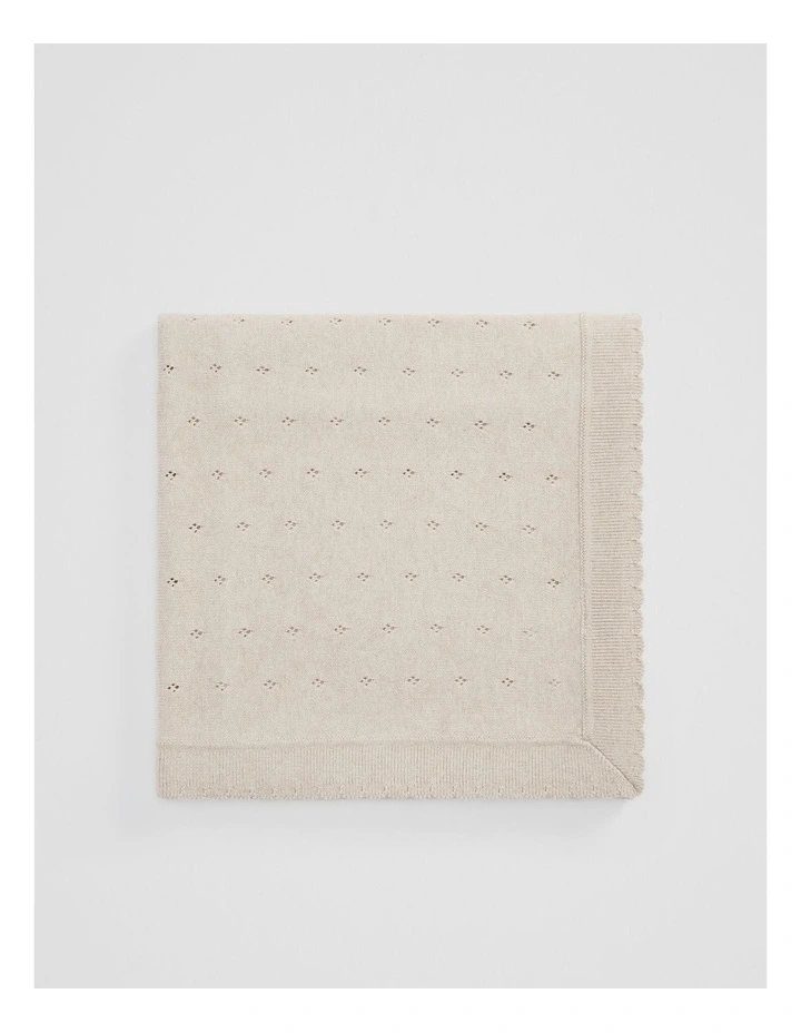 Organically Grown Cotton Blend Knit Detail Blanket in Pebble Marle image 2
