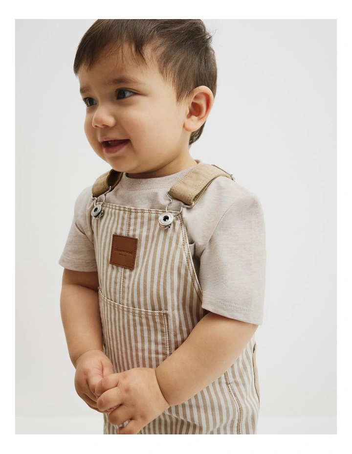 Organically Grown Cotton Railroad Overall in Latte image 3