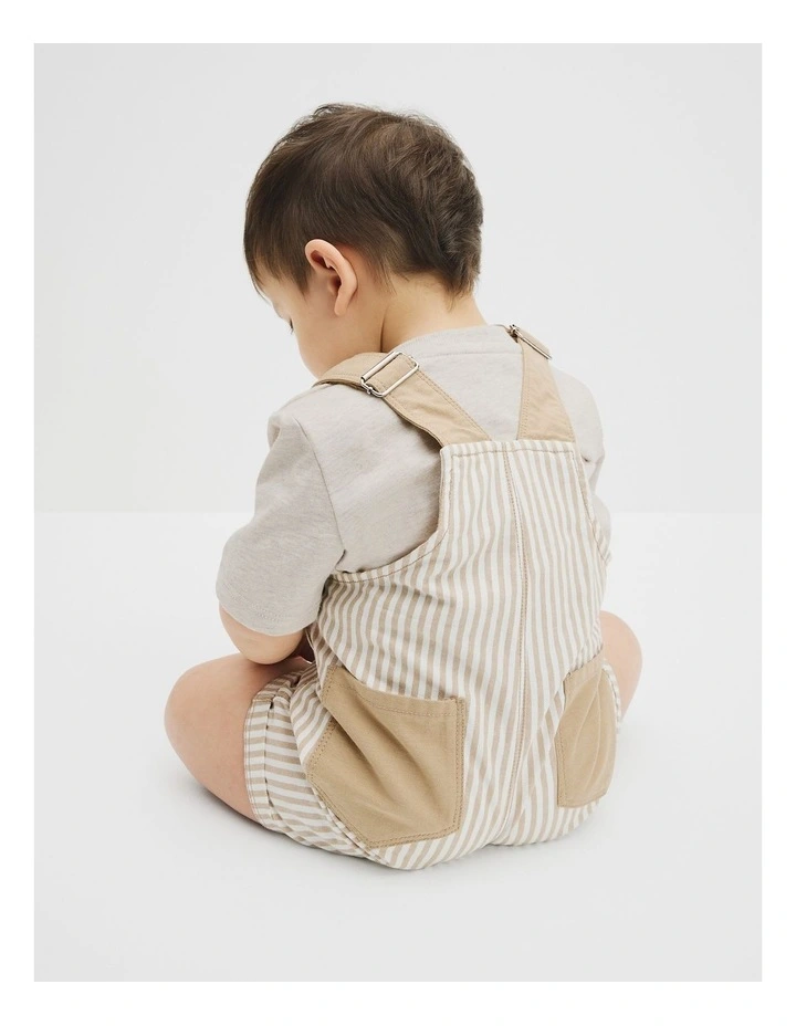 Organically Grown Cotton Railroad Overall in Latte image 4
