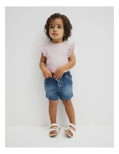 Pull On Denim Short in Mid Blue Wash