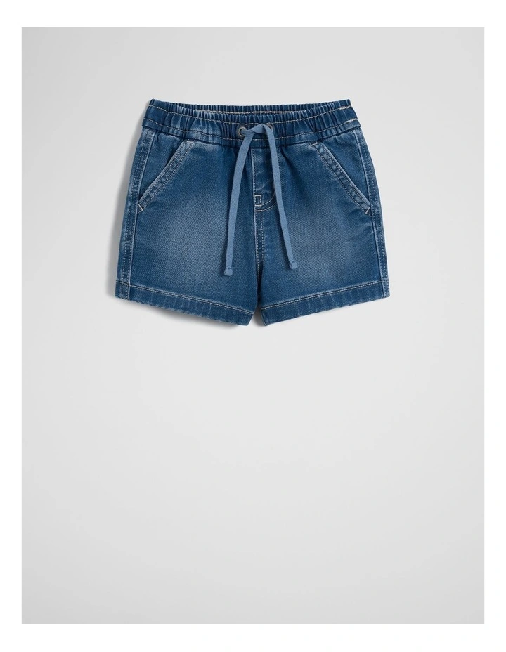 Pull On Denim Short in Mid Blue Wash image 2