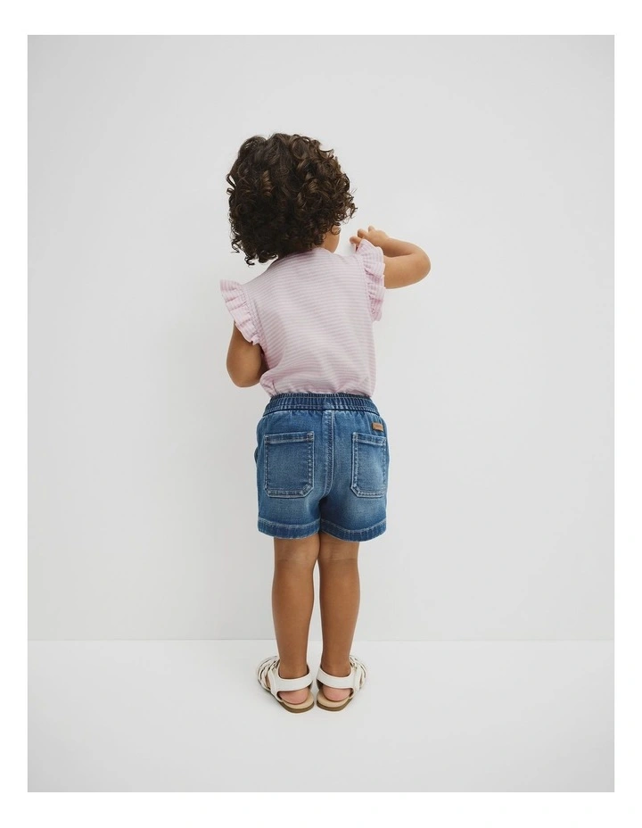 Pull On Denim Short in Mid Blue Wash image 5