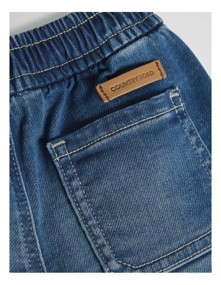 Pull On Denim Short in Mid Blue Wash image 6