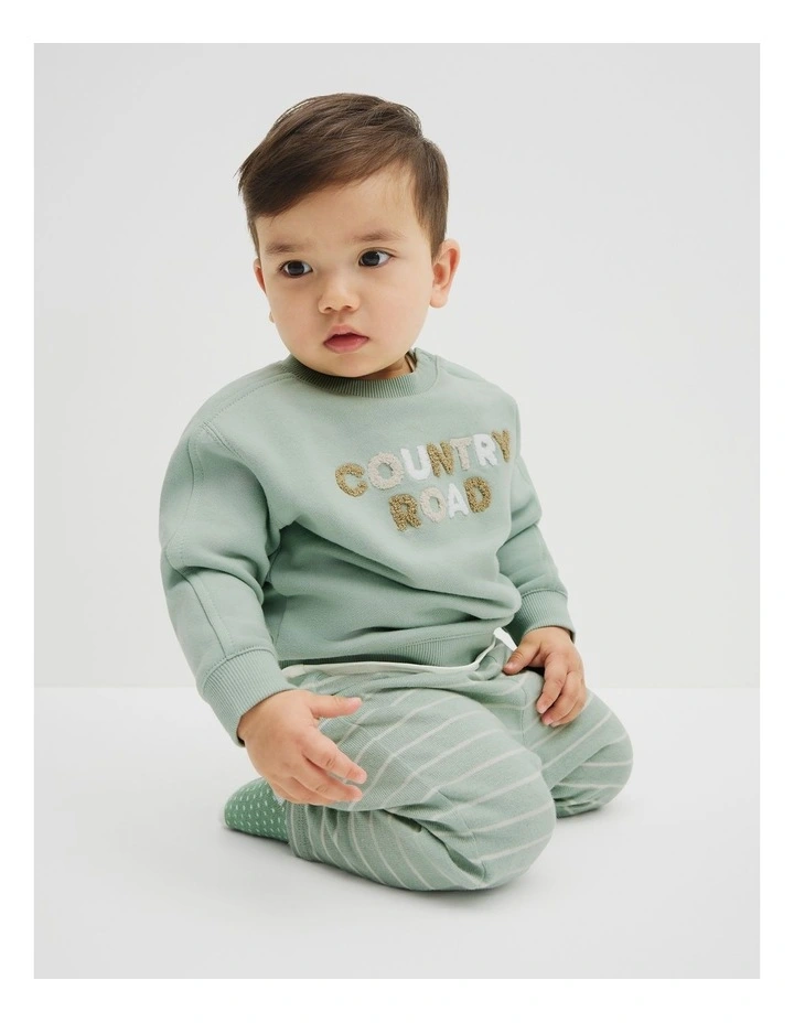 Australian Cotton Contrast Boucle Sweat in Saltbush image 1