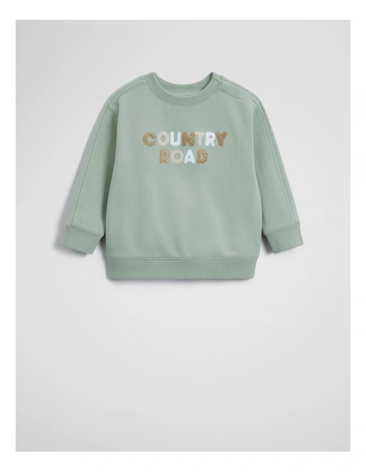 Australian Cotton Contrast Boucle Sweat in Saltbush image 2