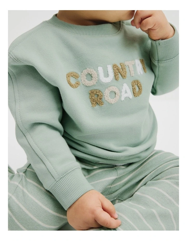 Australian Cotton Contrast Boucle Sweat in Saltbush image 3