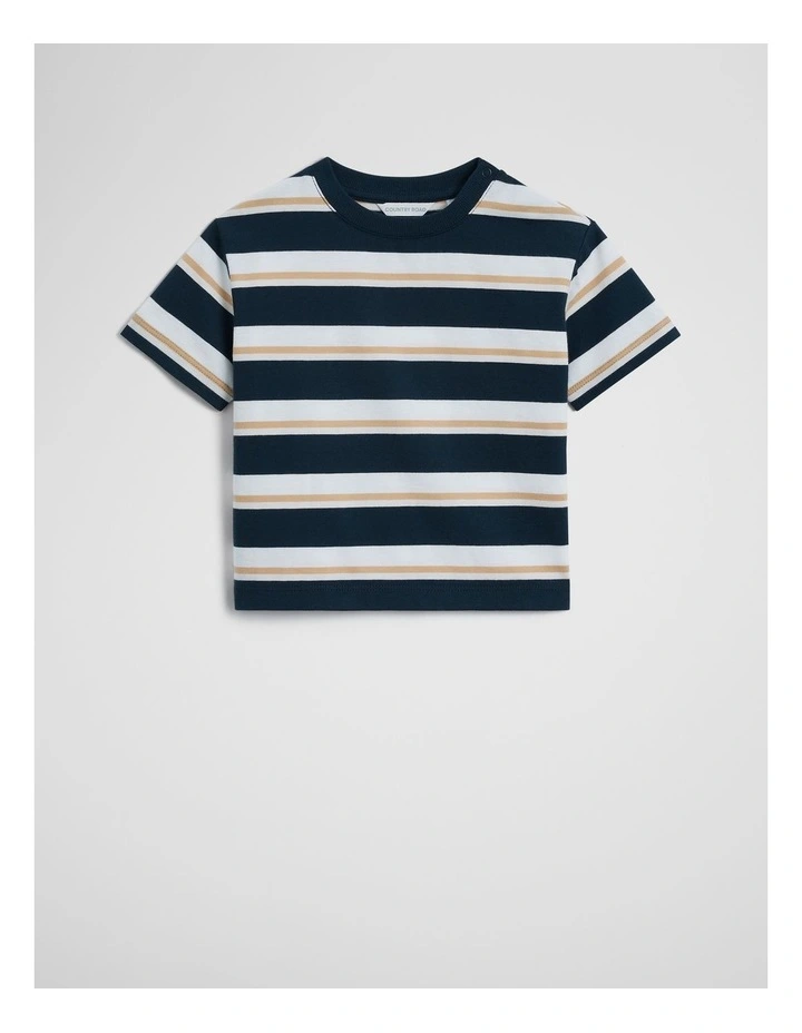 Australian Cotton Oversized Stripe Short Sleeve T-shirt in Navy Honey Strp image 2