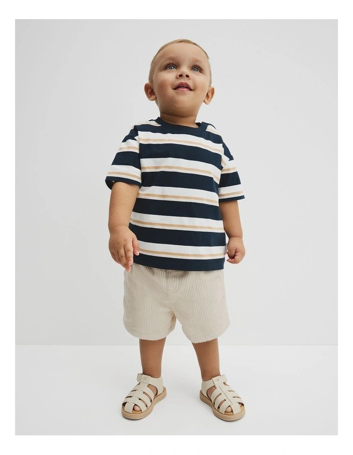 Australian Cotton Oversized Stripe Short Sleeve T-shirt in Navy Honey Strp image 3